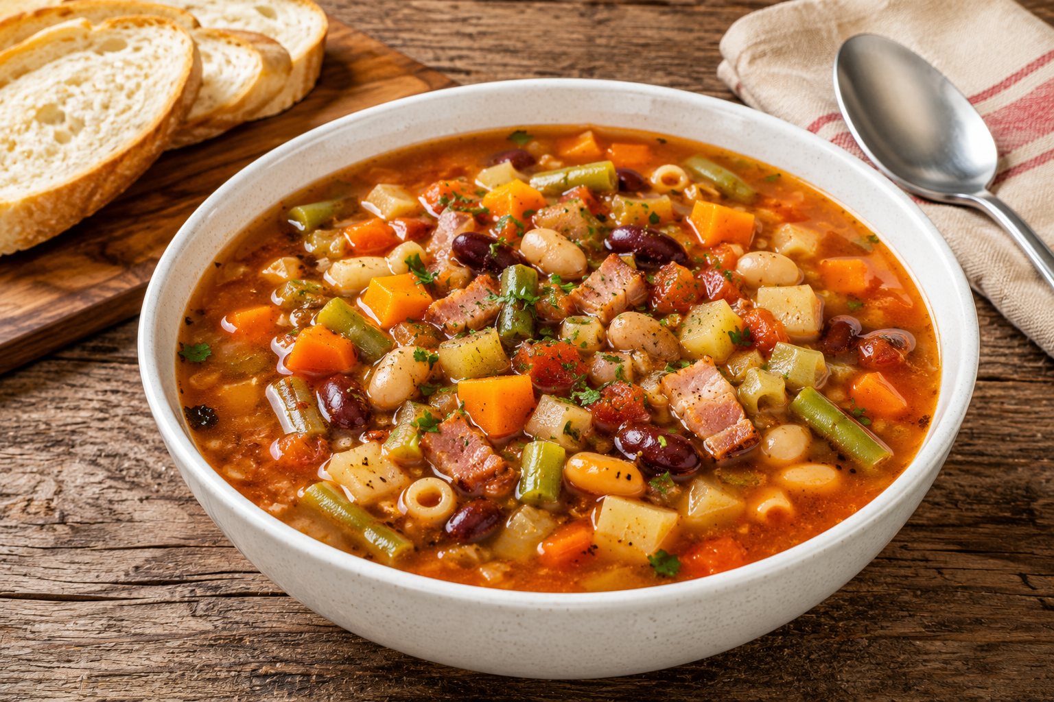 Read more about the article Minestrone Clássico Sopa Italiana com Bacon e Feijão
