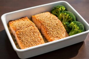 Read more about the article Salmão Assado com Crosta de Gergelim e Brócolis