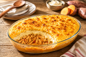 Read more about the article Escondidinho de Frango com Purê de Batata Doce e Catupiry