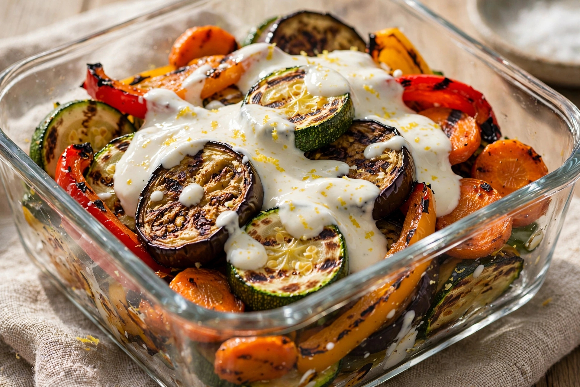 Read more about the article Salada Morna de Legumes Grelhados com Molho de Iogurte e Limão