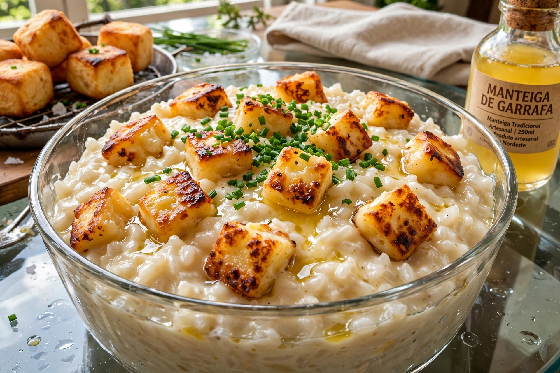 Read more about the article Risoto de Queijo Coalho com Manteiga de Garrafa e Cebolinha