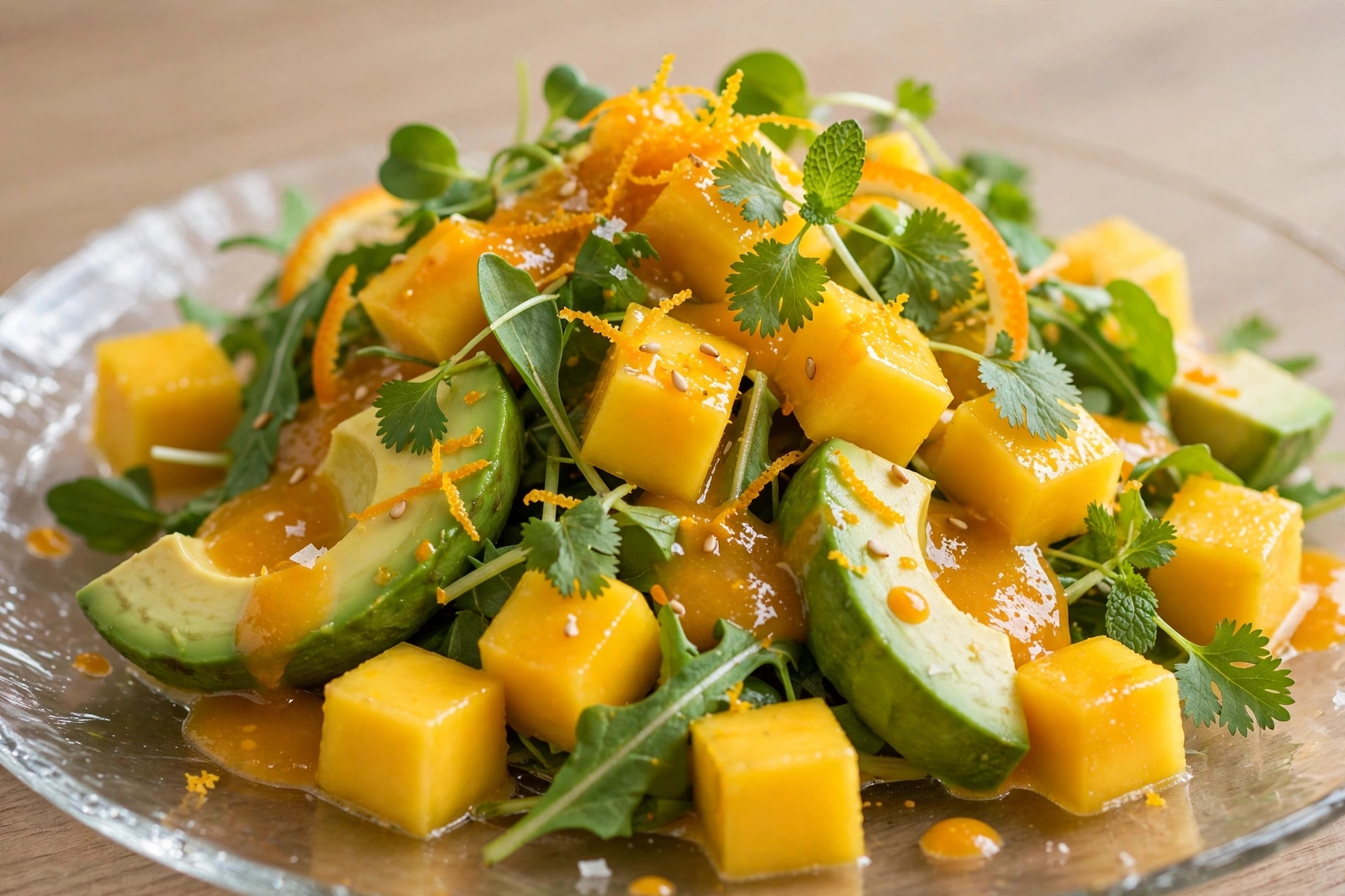Read more about the article Salada Tropical com Manga, Abacate e Molho Cítrico de Laranja