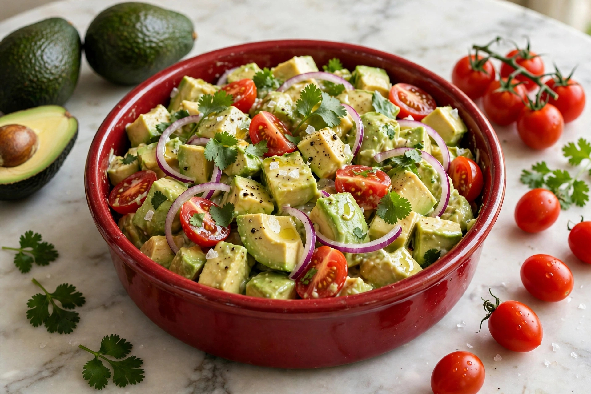 Read more about the article Salada Cremosa de Abacate com Tomate e Cebola Roxa