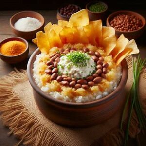 Read more about the article 🍠 Baião de Dois Gourmet com Queijo Coalho e Chips de Mandioca