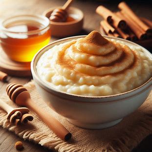 Tigela de canjica cremosa com canela polvilhada por cima.