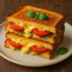 Read more about the article Sanduíche de Queijo Quente com Tomate e Manjericão