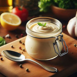 Molho Caesar cremoso em pote pequeno com colher ao lado.