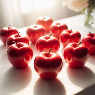 Maçãs do amor vermelhas em uma mesa branca.
