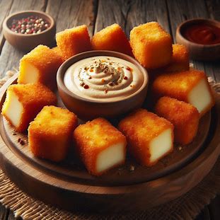 Queijos empanados dourados.