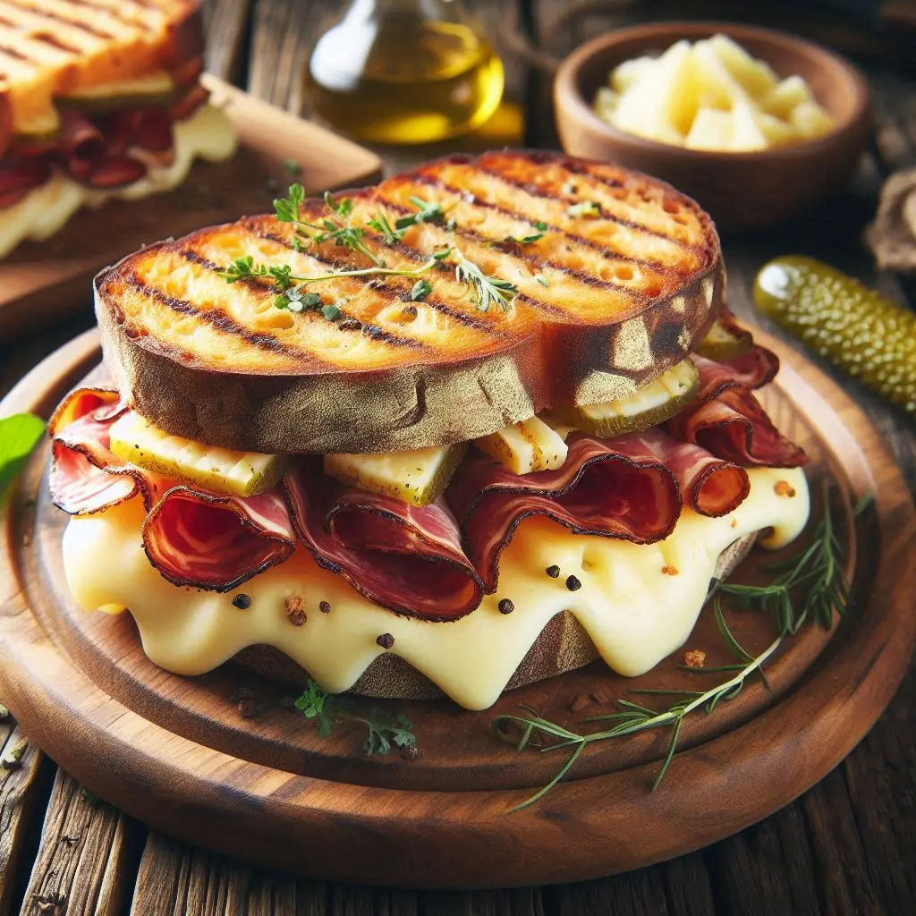 Sanduíche de carne seca desfiada com queijo coalho grelhado em pão rústico.