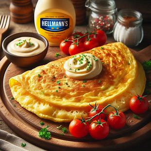 Omelete fofinha e cremosa preparada com maionese Hellmann’s e queijo.