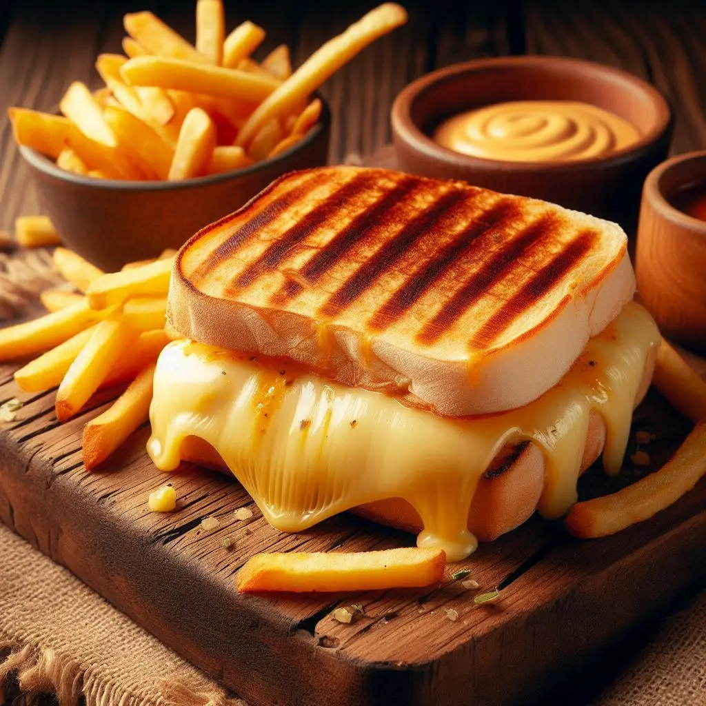 Sanduíche quente com queijo minas derretido.