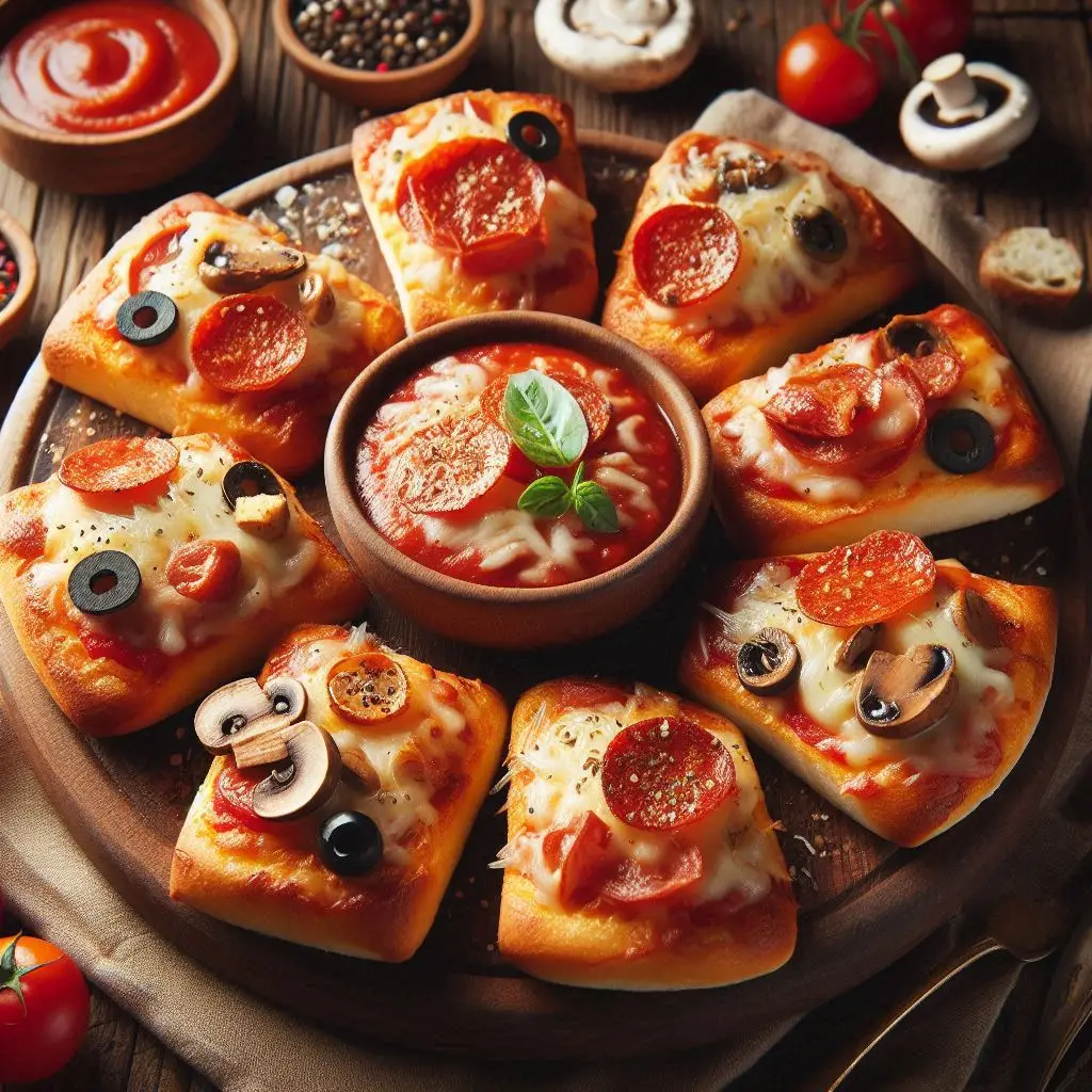 Mini pizzas feitas com pão francês.